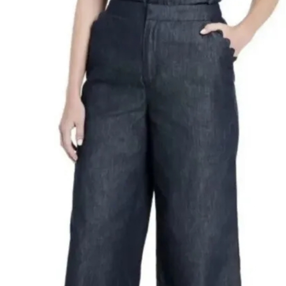Kika Vargas Indigo Wide Leg Cropped Pants with Scalloped pocket size 0